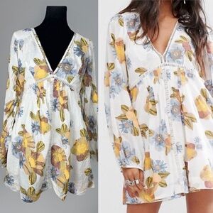 Free People Strawberry Fields Tunic Mini Dress Size xSmall Ivory boho festival